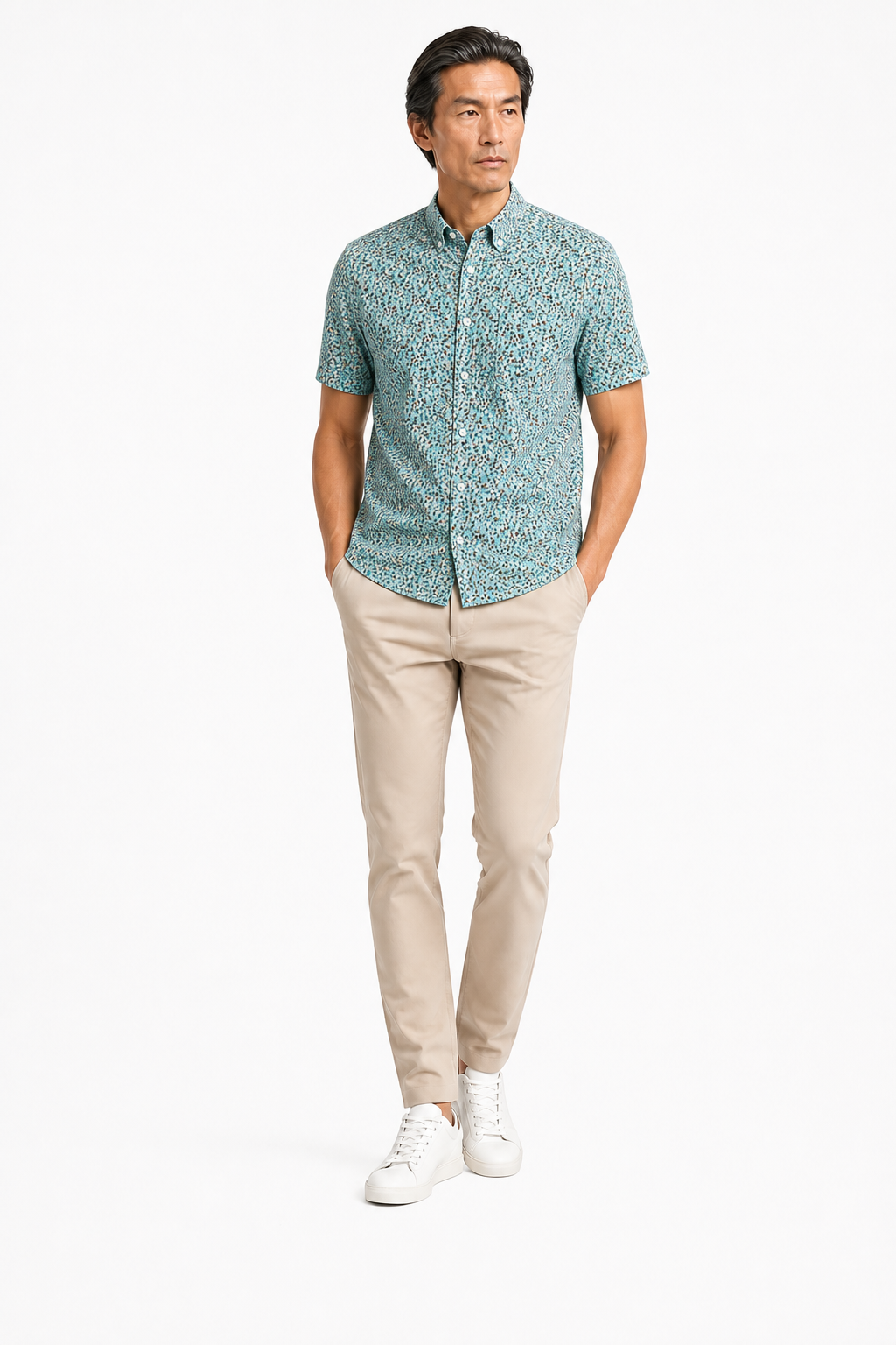 Chemise Imprimee Micromotifs Turquoise
