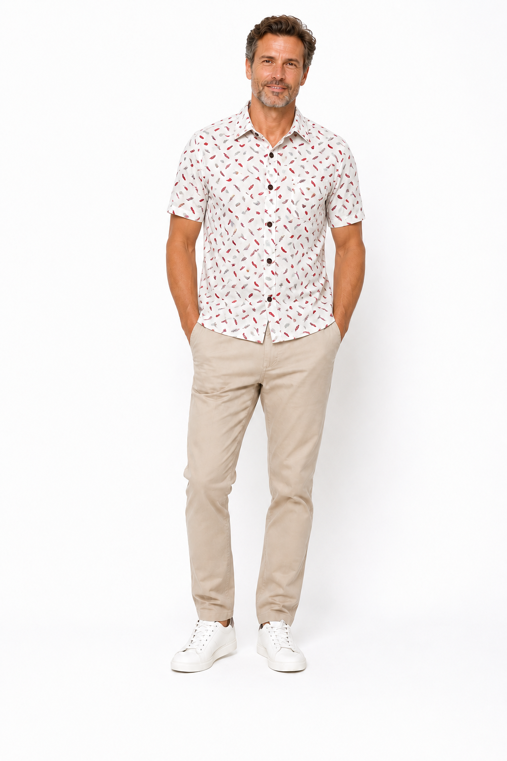 Chemise Imprimee Micromotifs Rouge