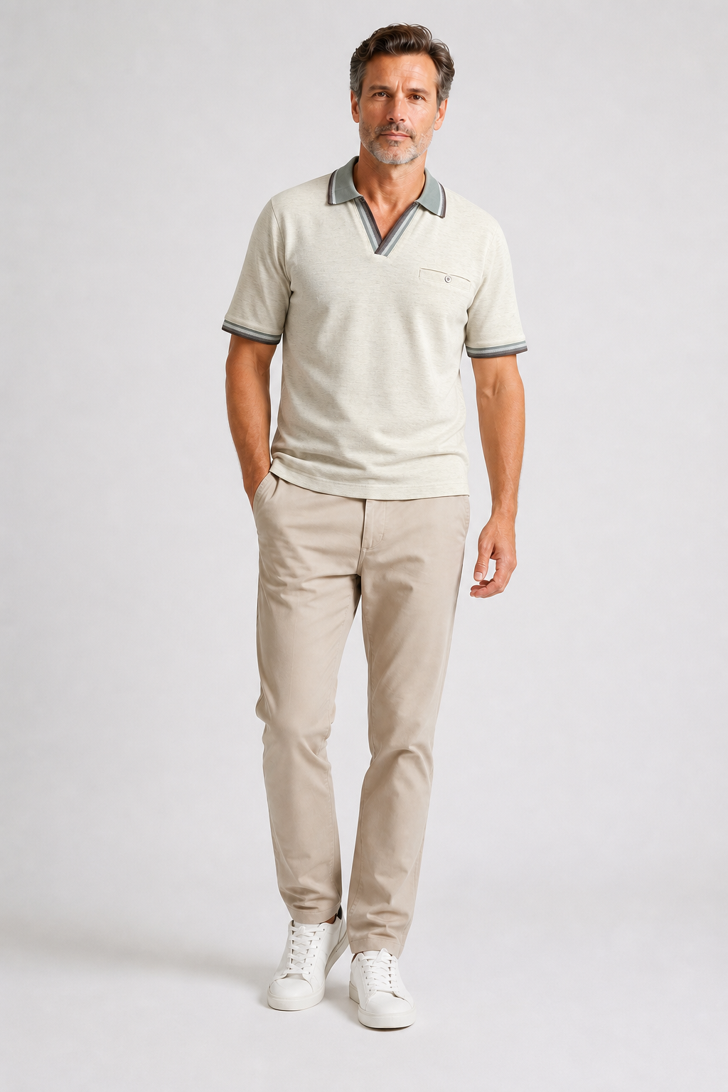 Polo Col Ouvert Anis