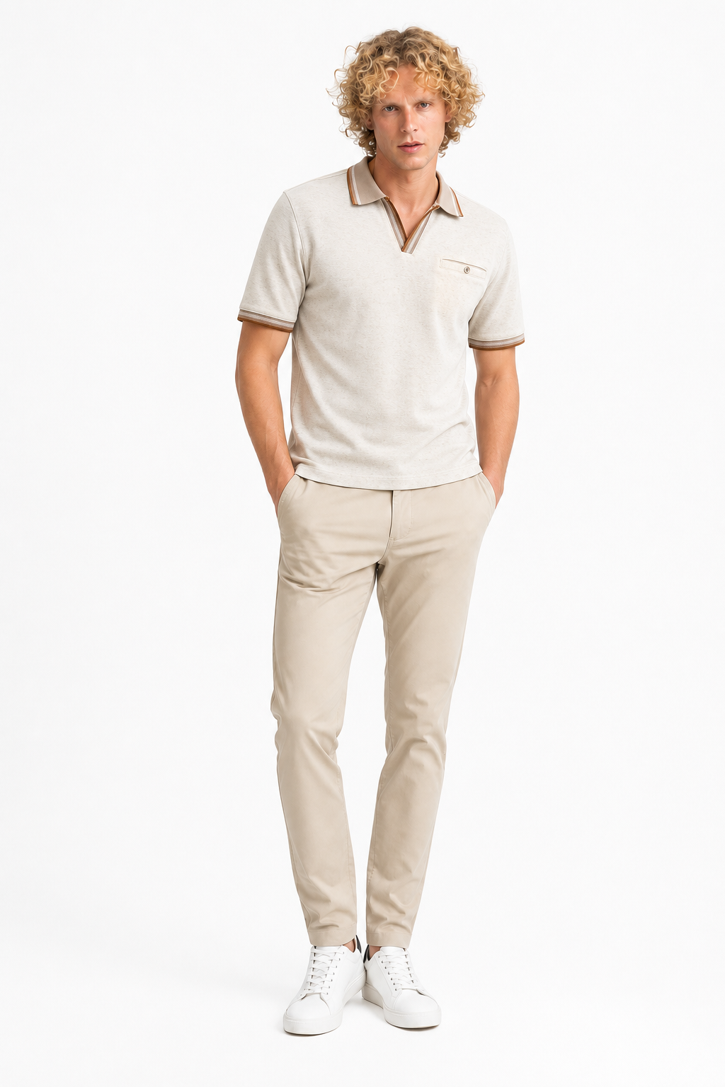 Polo Col Ouvert Beige