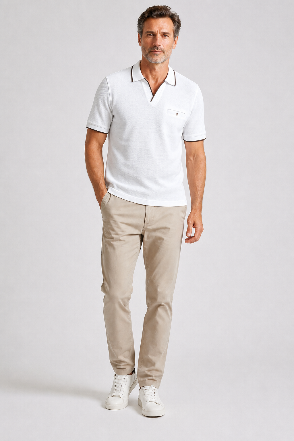 Polo Col Ouvert Blanc