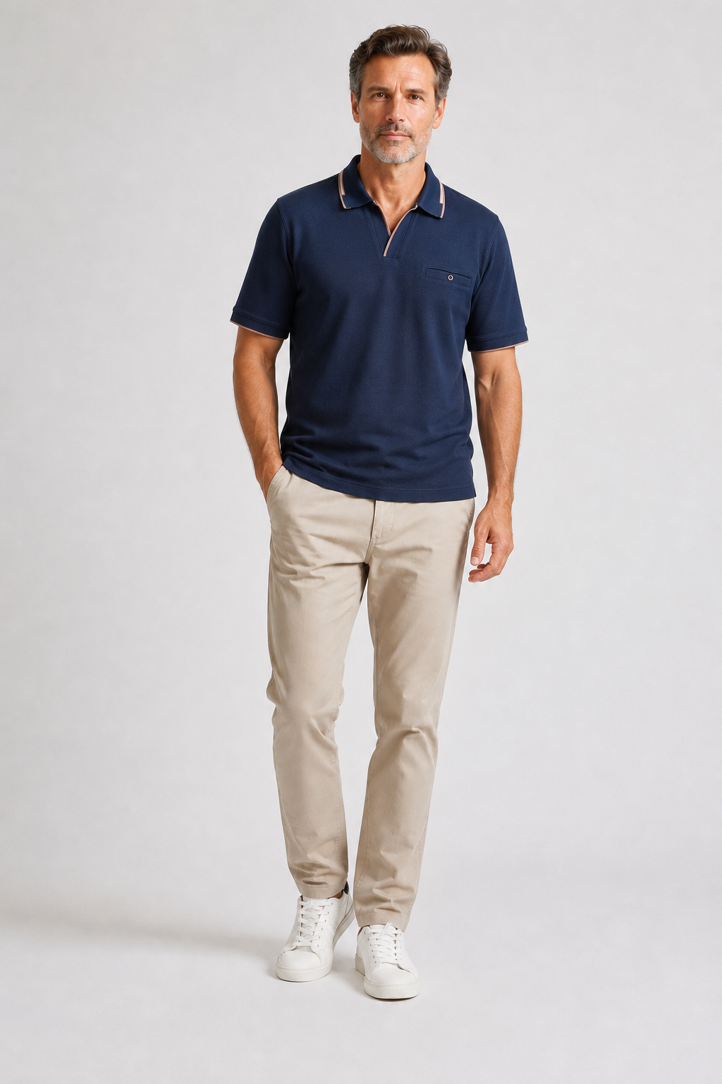 Polo Col Ouvert Marine